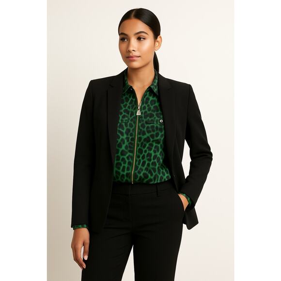 Michael Kors Leopard Green and Black Print Zipper Blouse XL - Picture 1 of 9